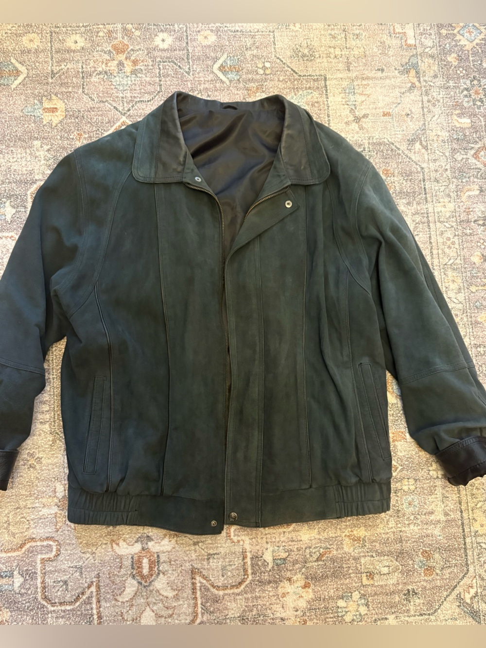 Vintage Men’s Dark Green Genuine Suede Leather Bomber Jacket - M